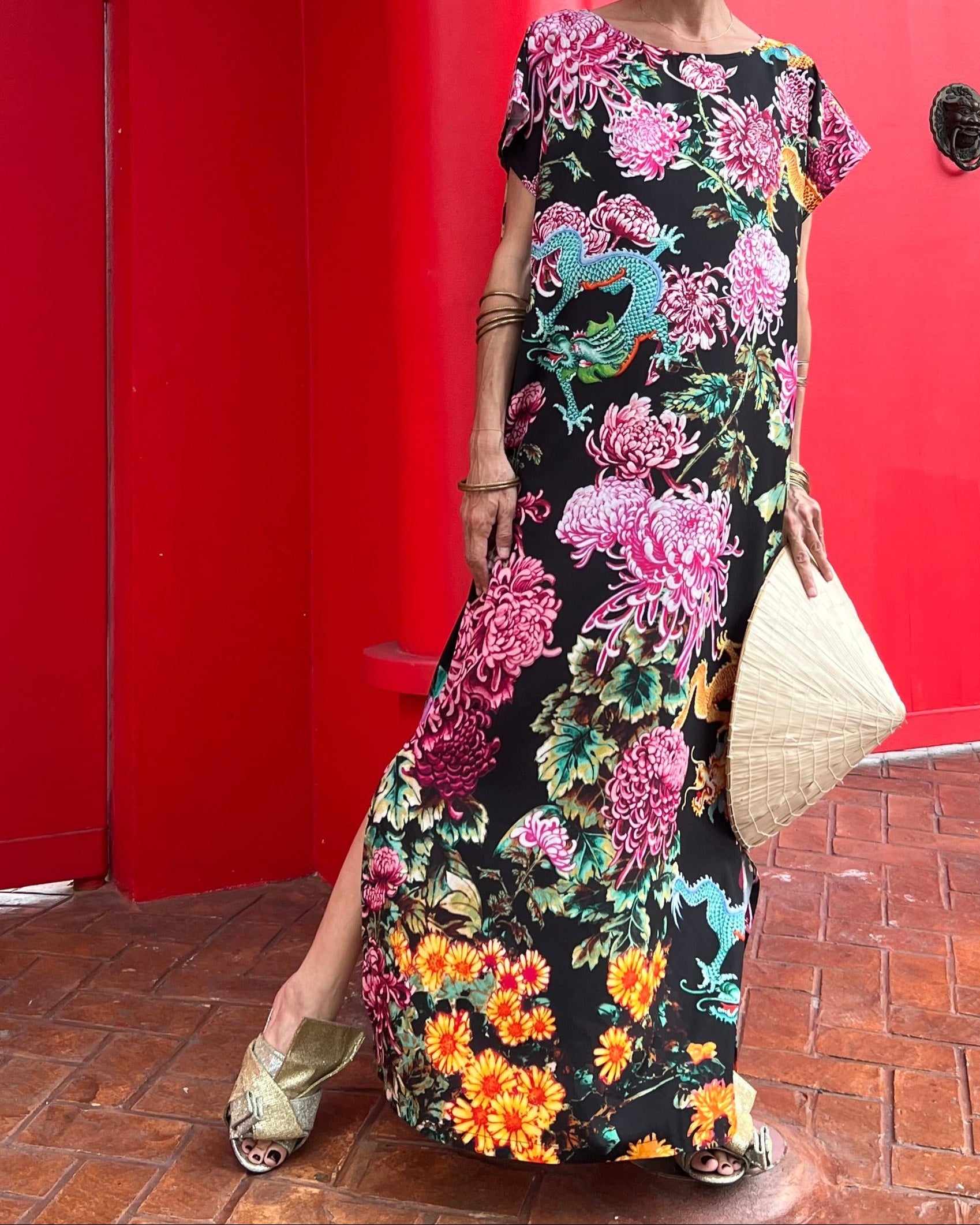 boat neck maxi dresses CHRYSANTHEMUM Boat-neck Maxi Dress Free Size / Black