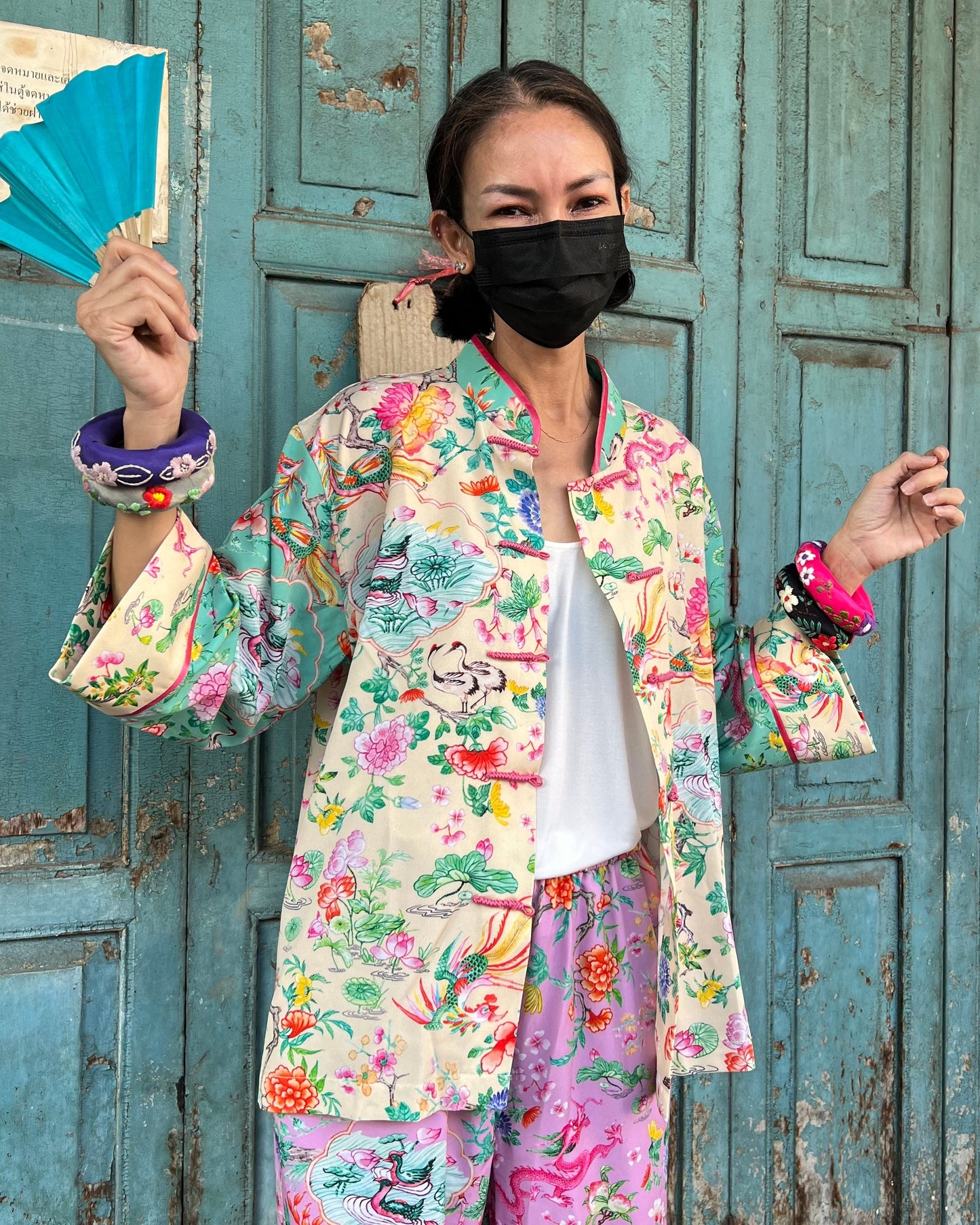 莲花池上衣：蓝粉色
